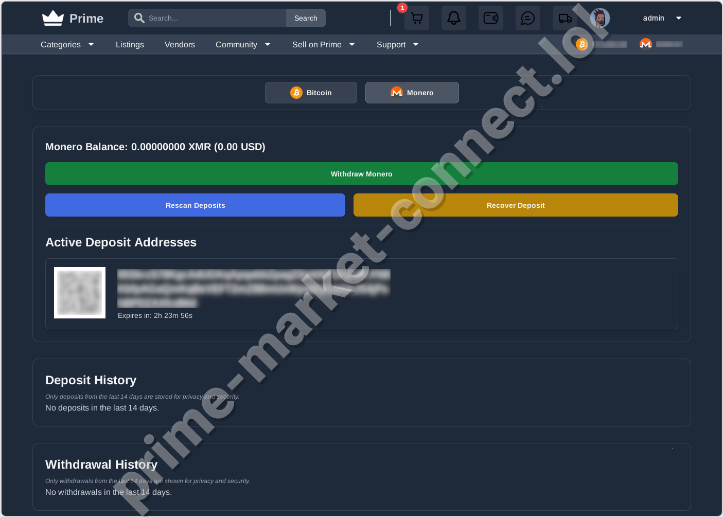 Monero Wallet on Prime Darknet Market